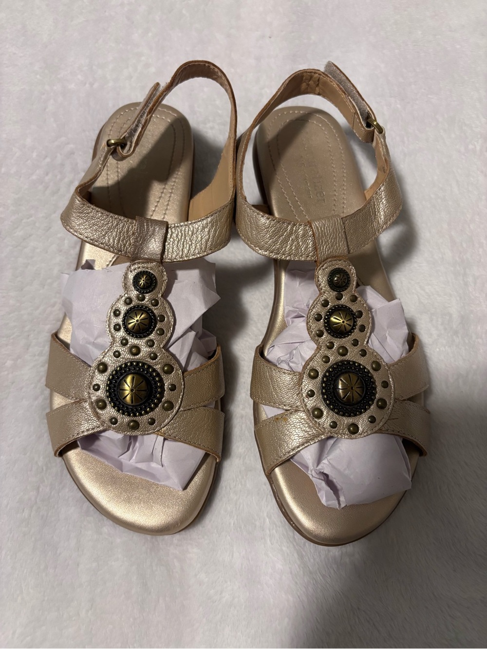 Naturalizer Women's Metallic Gold Slingback Sandals with Decorative Medallions